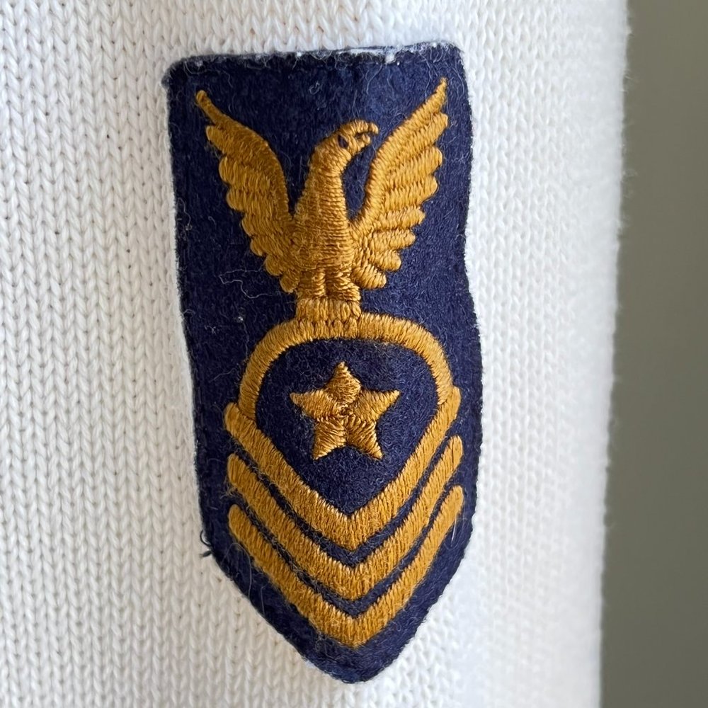 Ralph Lauren Lauren Jeans Co Cream & Navy Military Patch Pullover Sweater Large - Picture 5 of 11